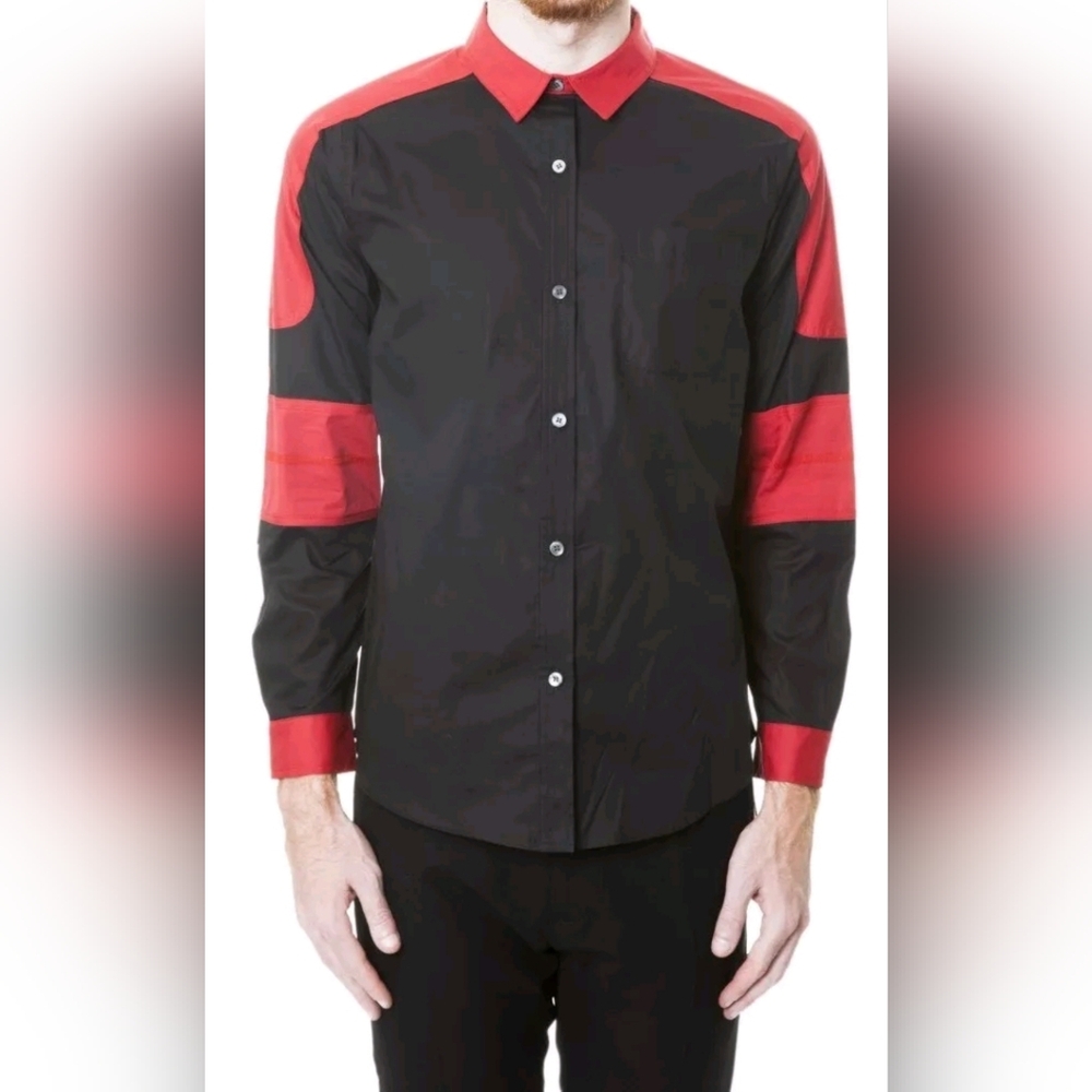 $278 Marc By Marc Jacobs Men's Color Block Shirt, Black/Red Men's Multiple Sizes